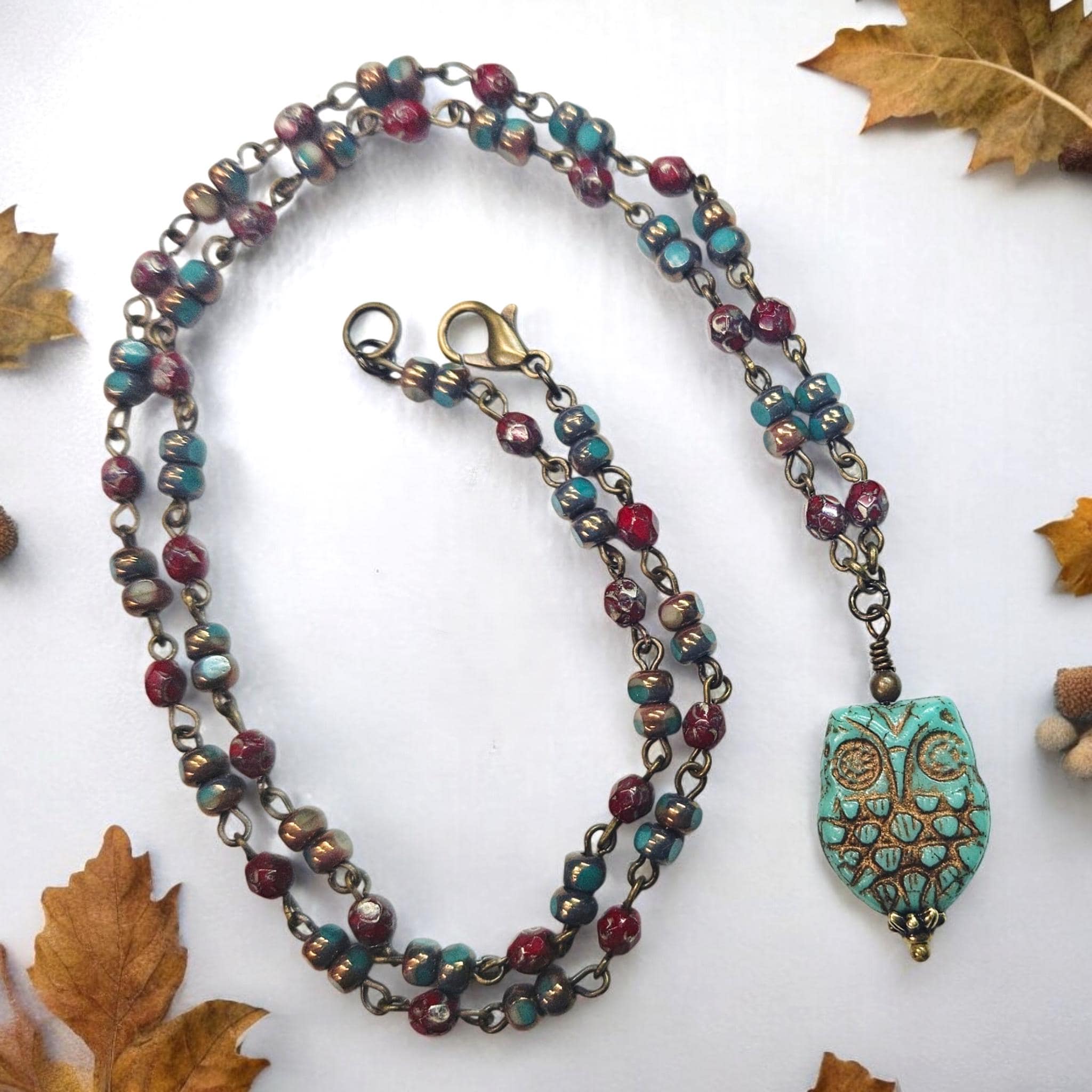 Turquoise Owl Pendant: Hand Made Bird Necklace, Owl Gifts for BF