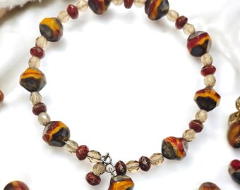 Bold Orange Czech Glass Bracelet | Silver Memory Wire | Elegant Sparkle & Comfort