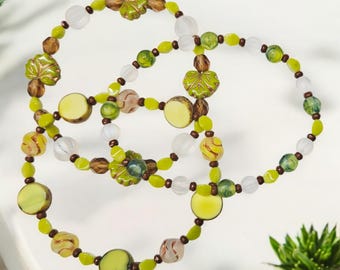Set of 3 Chartreuse Green Boho Bracelets | Stackable Bracelets | Czech Glass Fashionable Gifts