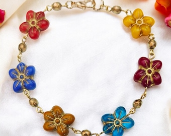 Colorful Czech Glass Flower Bracelet | Cottagecore Jewelry | Meaningful Gifts for Her