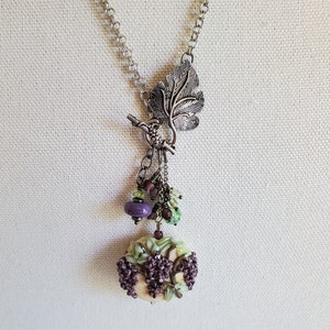 Lampwork Grape Necklace: Purple Glass Bead Jewelry, Silver Chain, Avant Garde