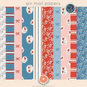 Valentines Day Air Mail Digital Papers - JPEG files - Hand-Drawn Digital Illustrations- Commercial Use Royalty Free - instant download