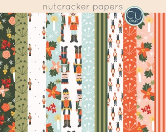 Nutcracker Ballet Christmas Digital Paper Patterns - Holiday 2017- Hand-Drawn Digital Illustrations- Commercial Use Royalty Free