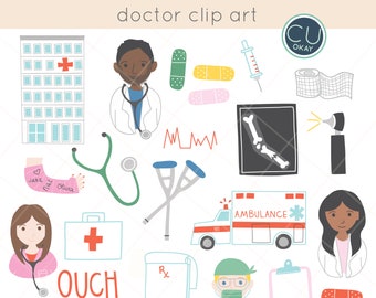 Health Heroes Doctor Hospital Clip Art Graphics  - Hand-Drawn Digital Illustrations- Commercial Use Royalty Free - instant download