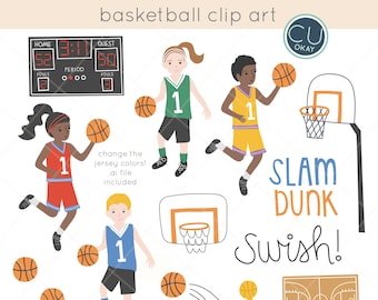 Basketball Game Players Clip Art Graphics  - Hand-Drawn Digital Illustrations- Commercial Use Royalty Free - instant download