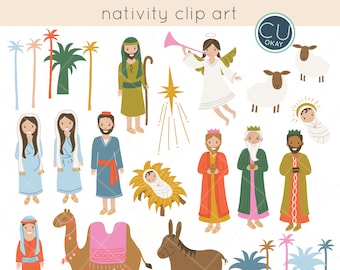 Christmas Nativity Religious Clip Art Graphics - Holiday 2017- Hand-Drawn Digital Illustrations- Commercial Use Royalty Free