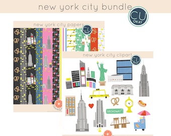 New York City Map Travel Clip Art Graphics and Digital Papers  - Hand-Drawn Digital Illustrations- Commercial Use Royalty Free