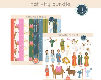 Christmas Nativity Religious Clipart and Digital Paper - Holiday 2017- Hand-Drawn Digital Illustrations- Commercial Use Royalty Free