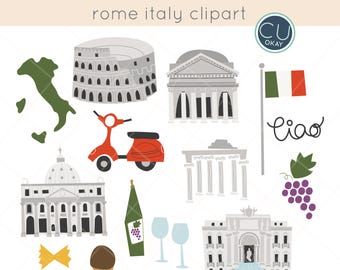 Rome Italy Travel Clip Art Graphics  - Hand-Drawn Digital Illustrations- Commercial Use Royalty Free - instant download