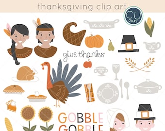 Thanksgiving Turkey Fall Clip Art Graphics  - Hand-Drawn Digital Illustrations- Commercial Use Royalty Free - instant download