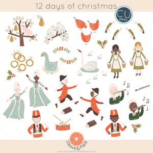 Twelve 12 Days of Christmas Clip Art Graphics- Hand-Drawn Digital Illustrations- Commercial Use - instant download