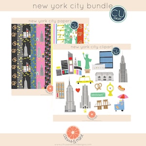 New York City Kaart Reizen Clip Art Graphics en Digitale Papieren - Handgetekende Digitale Illustraties- Commercieel Gebruik Royalty-free