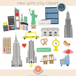 New York City Map Travel Clip Art Graphics - Illustrations numériques dessinées à la main - Utilisation commerciale libre de droits - téléchargement instantané