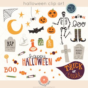 Halloween Clip Art Grafiken - Handgezeichnete digitale Illustrationen - Kommerzielle Nutzung Lizenzfrei - direkter Download