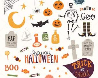 Halloween Clip Art Graphics- Hand-Drawn Digital Illustrations- Commercial Use Royalty Free - instant download