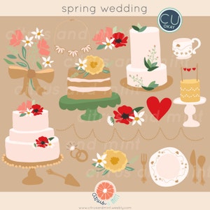 Floral Wedding Digital Clip Art - EPS file - 18 Hand Drawn Illustrations - Commercial Use - instant download