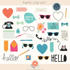 Hello Planner Clip Art - 31 Hand-Drawn Illustrations- Commercial Use - instant download