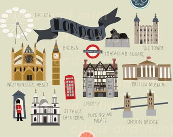 London Digital Clip Art - 23 Hand Drawn Illustrations - Commercial Use - .png files - instant download