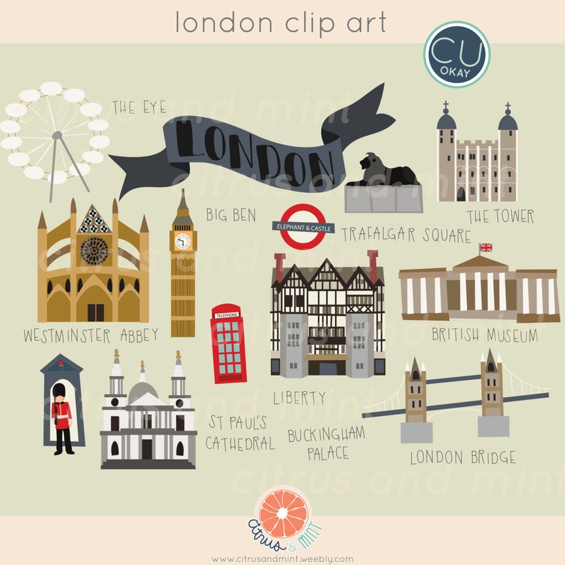 London Digital Clip Art 23 Hand Drawn Illustrations Commercial Use .png files instant download image 1