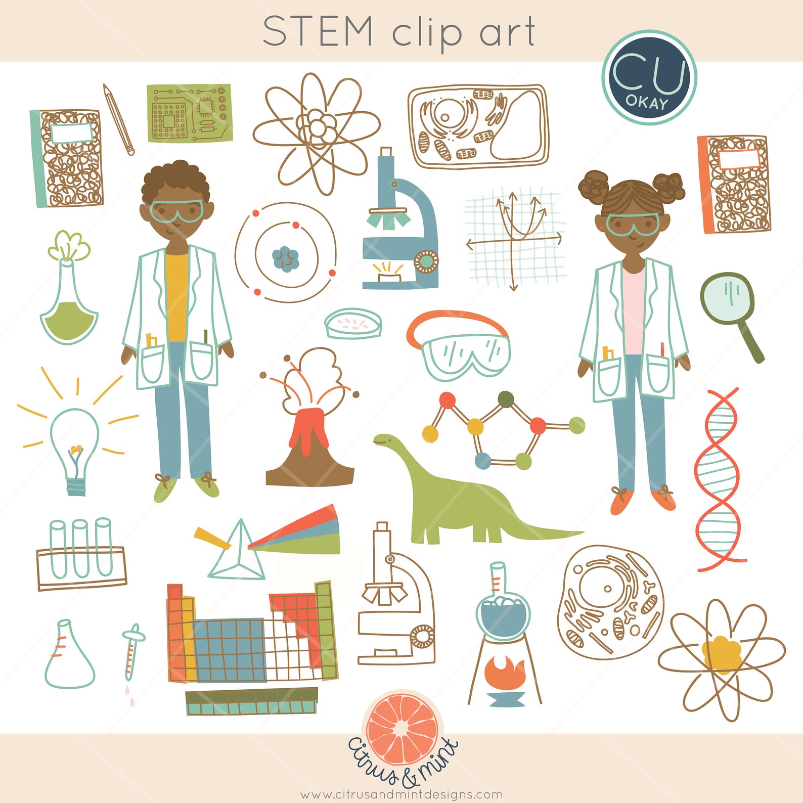 Science Math Teacher STEM Clip Art Graphics- Hand-drawn Digital