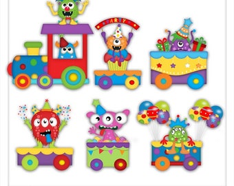 DIGITAL SCRAPBOOKING CLIPART - Monster Party Train