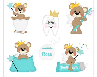 DIGITAL SCRAPBOOKING CLIPART - Tooth Fairy Bear