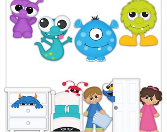 DIGITAL SCRAPBOOKING CLIPART - Monsters Under The Bed