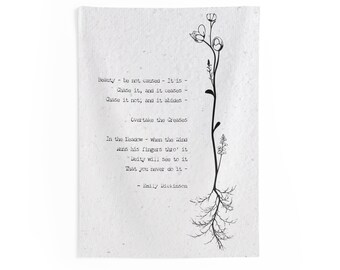 Emily Dickinson Inspired Wall Tapestry with Wildflower Illustration - Botanical Home Decor