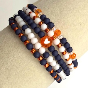 Game Day Bracelet Stack • Orange Blue and White Beaded Jewelry • Team Spirit Jewelry