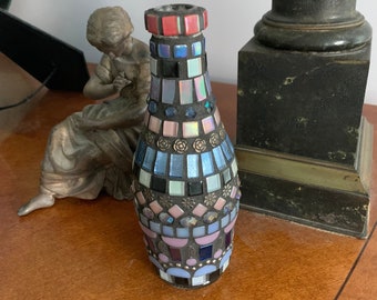 Blue and Pink Mosaic Bottle Vase