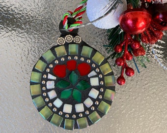 Christmas Holly Wreath 4 inch Mosaic Ornament