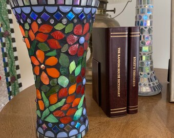 Glass Mosaic Vase, Colorful Stained Glass Vase, Home Decor Idea, Flower Vase