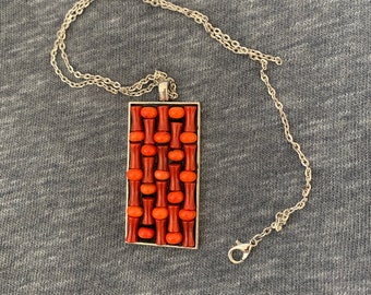 Rectangular Mosaic Dyed Coral Necklace, Pendant, Gift Idea, Red, Orange Necklace, Mosaic