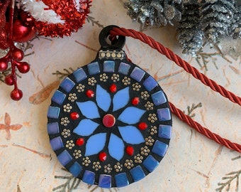 Mosaic Ornament, Christmas Ornament, Colorful Holiday Decor, Gifts Under 25, Round Ornament