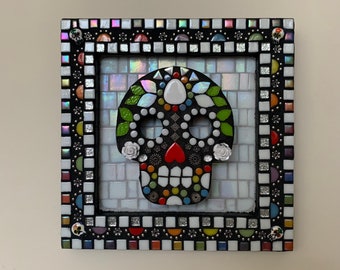 Day of the Dead Rainbow Color Mosaic Sugar Skull Wall Art