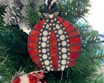 Festive Red and White 4 inch Mosaic Christmas Ornament