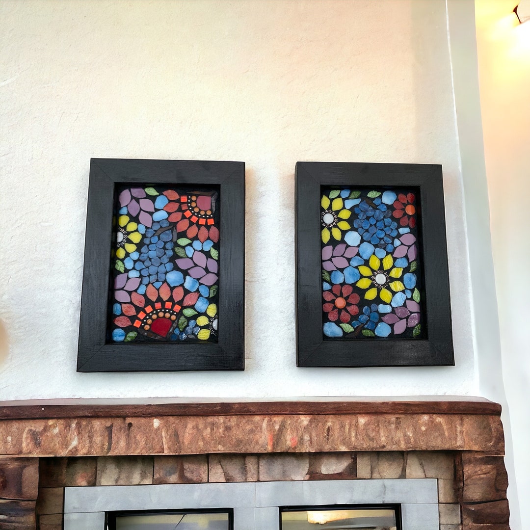Mosaic Flower Wall Art: Two Panel Stained Glass Contemporary Decor - Etsy
