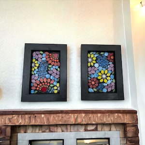 Mosaic Wall Art, Mosaic Flowers, Two Panel Colorful Mosaic Glass Art, Contemporary Glass Art