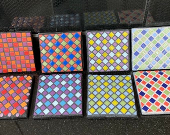 4x4 inch Mosaic Glass Tile Coasters Mix and Match (Charcoal Grout)