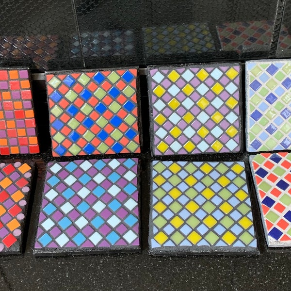 4x4 inch Mosaic Glass Tile Coasters Mix and Match (Charcoal Grout)