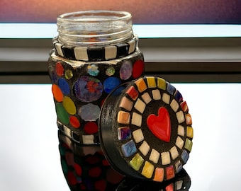 Funky Mosaic Decorative Glass Jar, Inspirational Message Jar, Fun Date Night Idea Jar