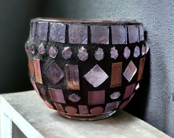 Purple Mosaic Glass Votive, Mosaic Candle Holder, Gift Idea