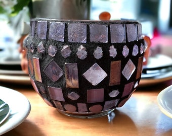 Purple Mosaic Glass Votive, Mosaic Candle Holder, Gift Idea