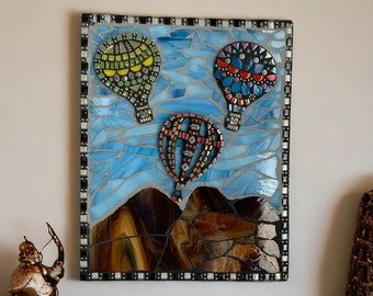 Hot Air Balloon Art, Travel Art, Mosaic Wall Decor