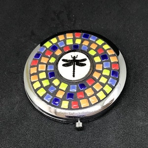Dragonfly Mosaic Compact Mirror: Colorful Ceramic Tiles