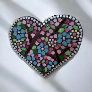 Mosaic Heart, 9&quot; Wide Outdoor Indoor Mosaic Art, Colorful Heart Art