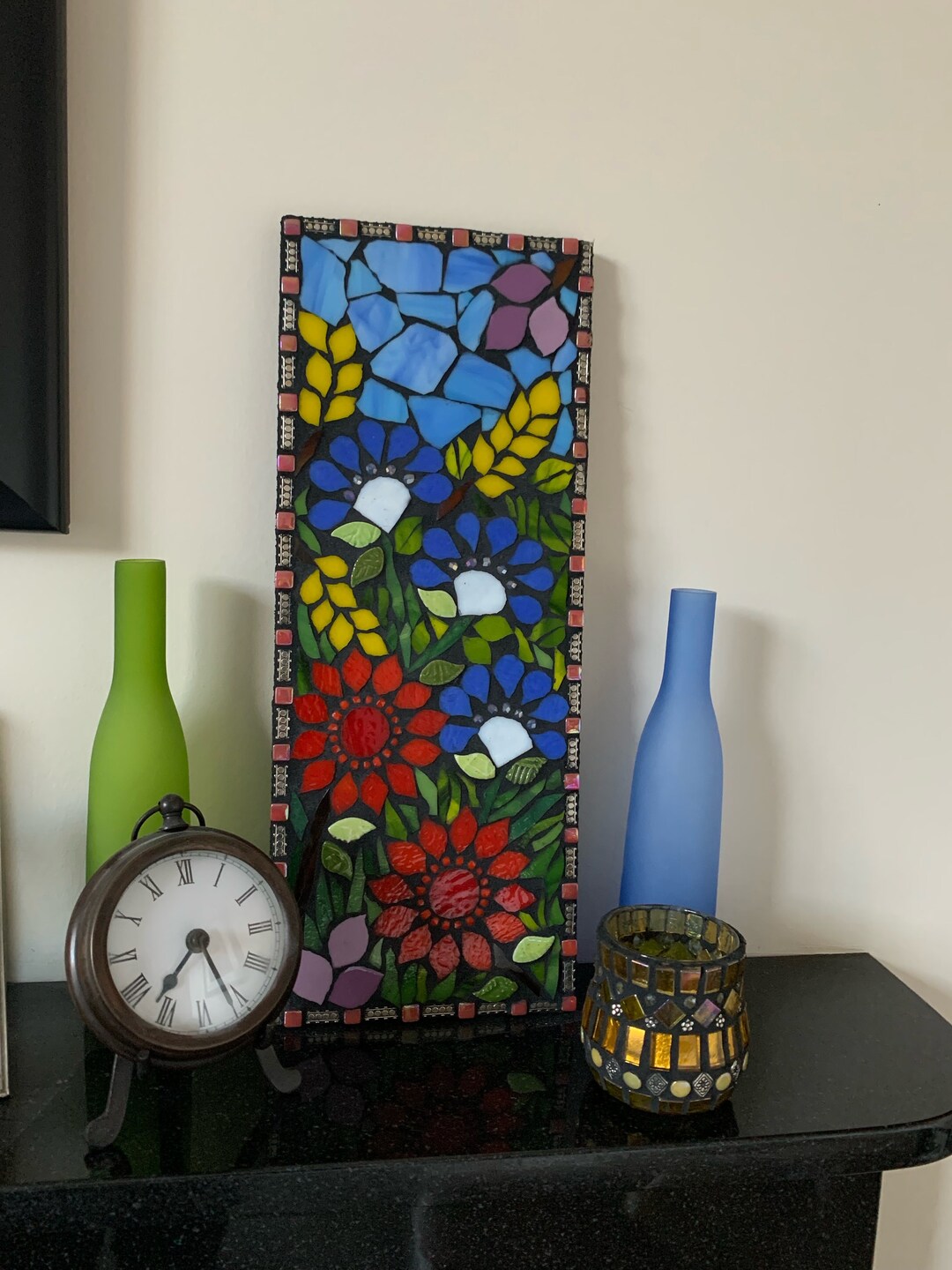 Mosaic Wall Art, Colorful Mixed Media Glass Art, Unique Vibrant Wall