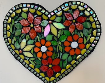 10" Mosaic Heart, Indoor/Outdoor Garden Wall Art