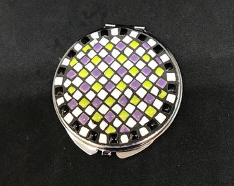 Green and Purple Patterned Mosaic Compact Mirror