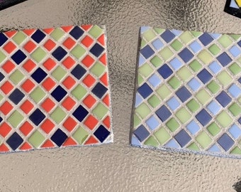 4 x 4 inch Mosaic Glass Tile Coasters Mix and Match (Light Gray Grout)